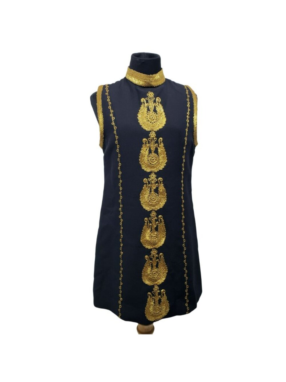 Nili Lotan Delphine Black Gold Embroidered Mini Shift Dress Greek God Odyssey - Picture 2 of 16
